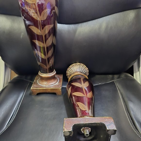 Set of 2 Glass Overlay Bronze Pillar Candle Holders - Picture 4 of 4